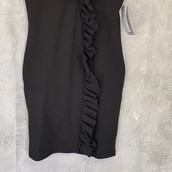 MISSGUIDED Solid Black Strappy Frill Detail Sleeveless Bodycon Mini Dress SZ 4 - Picture 5 of 11
